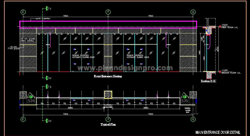 Glazed Entrance AutoCAD Design with Stone Frame Details